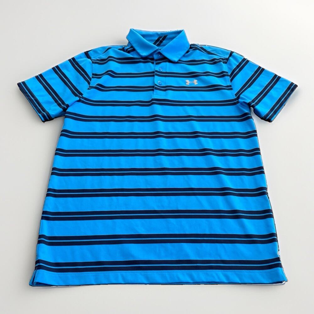 Under Armour Heatgear Mens Blue Striped Loose Fit Short Sleeve Polo Shirt Size M